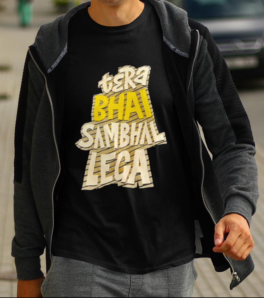 Tera Bhai Sambhal Lega Bold Yellow White T-Shirt