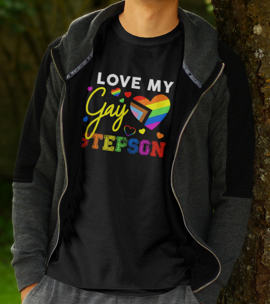 I Love My Gay Stepson LGBT Pride Rainbow Heart T-Shirt