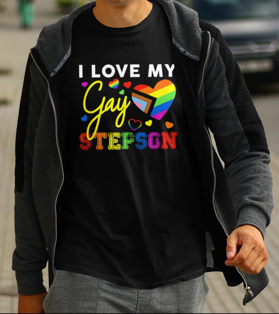 I Love My Gay Stepson LGBT Pride Rainbow Heart T-Shirt