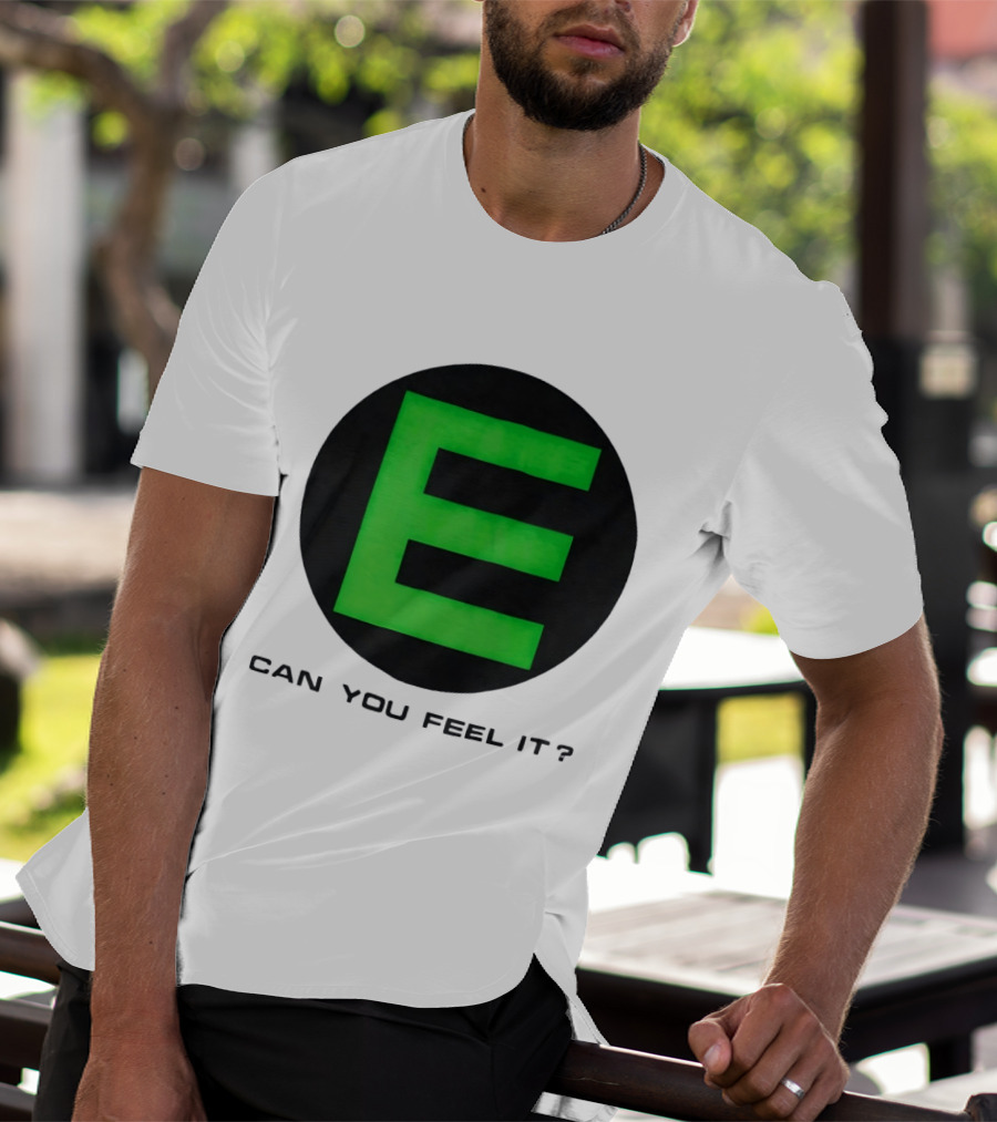 E Can You Feel It Green Block Letter T-Shirt