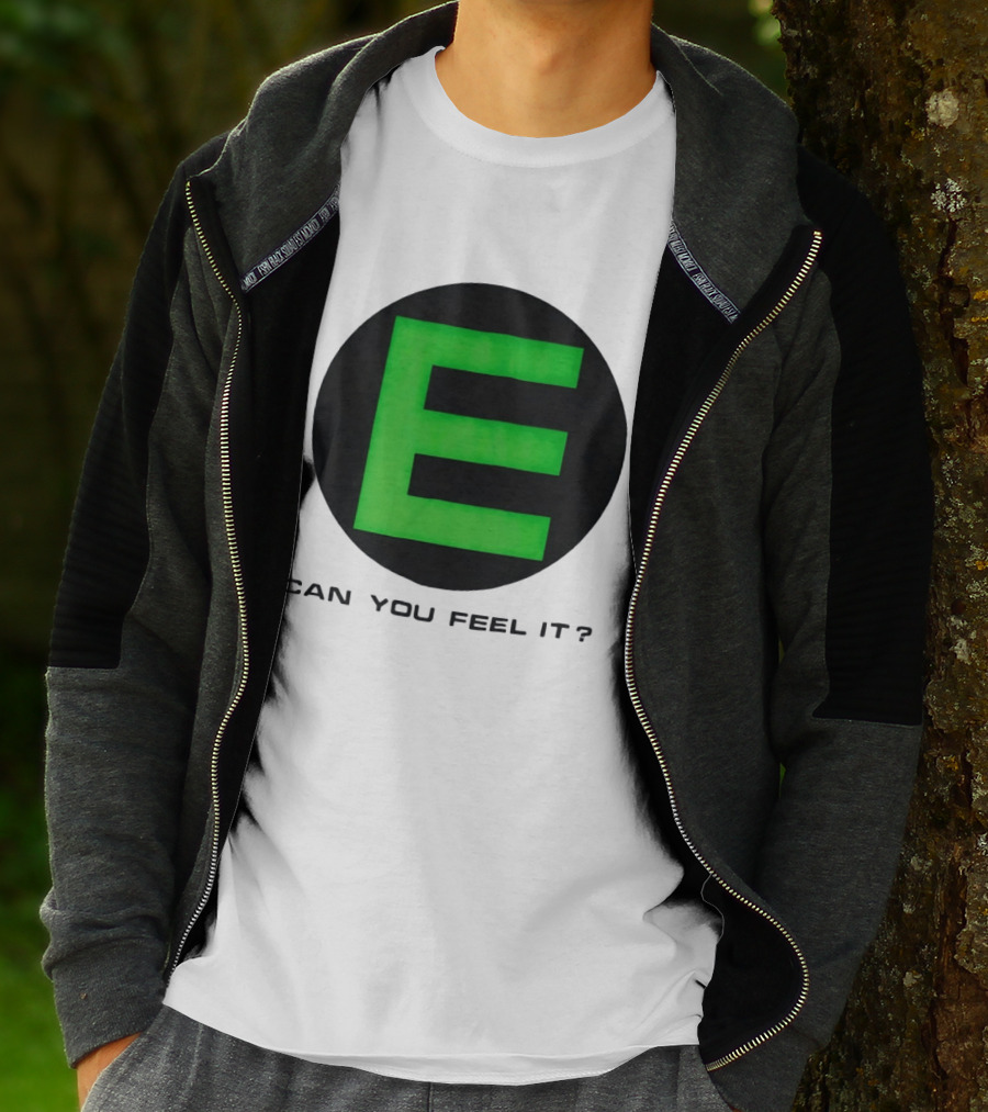 E Can You Feel It Green Block Letter T-Shirt