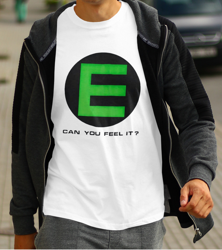 E Can You Feel It Green Block Letter T-Shirt