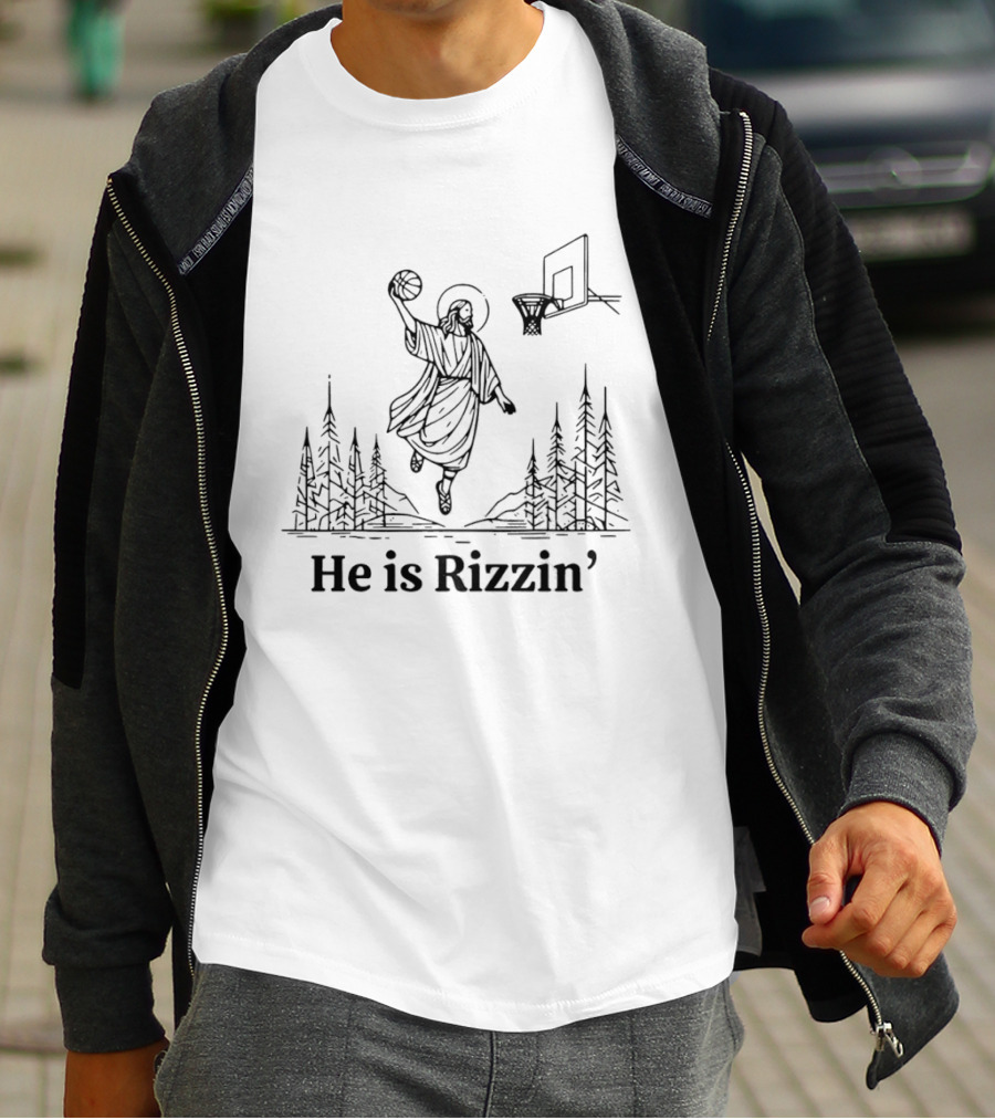 Jessus Slam Dunk He Is Rizzin Christian Easter Basketball T-Shirt