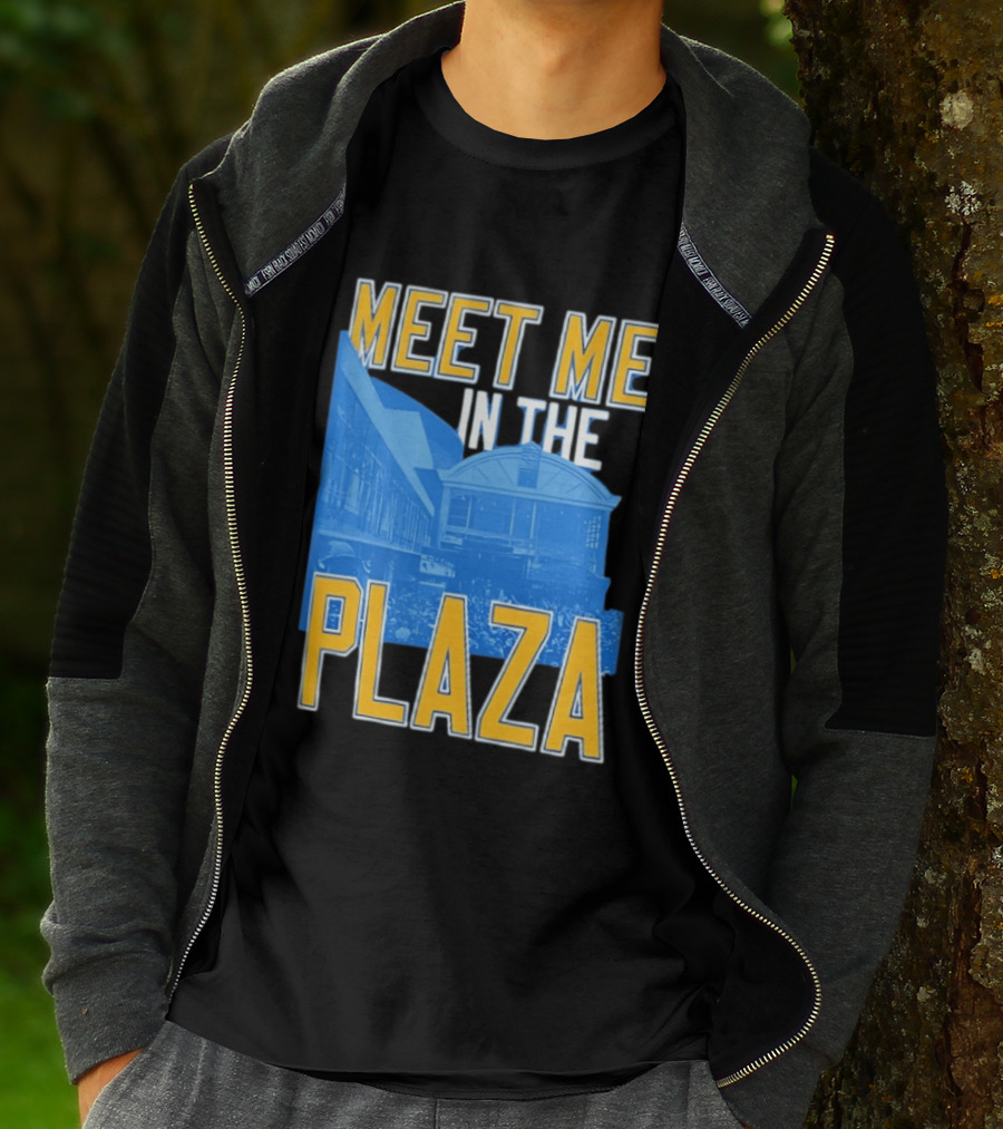 Meet Me In The Plaza Urban Architecture Blue And Yellow T-Shirt
