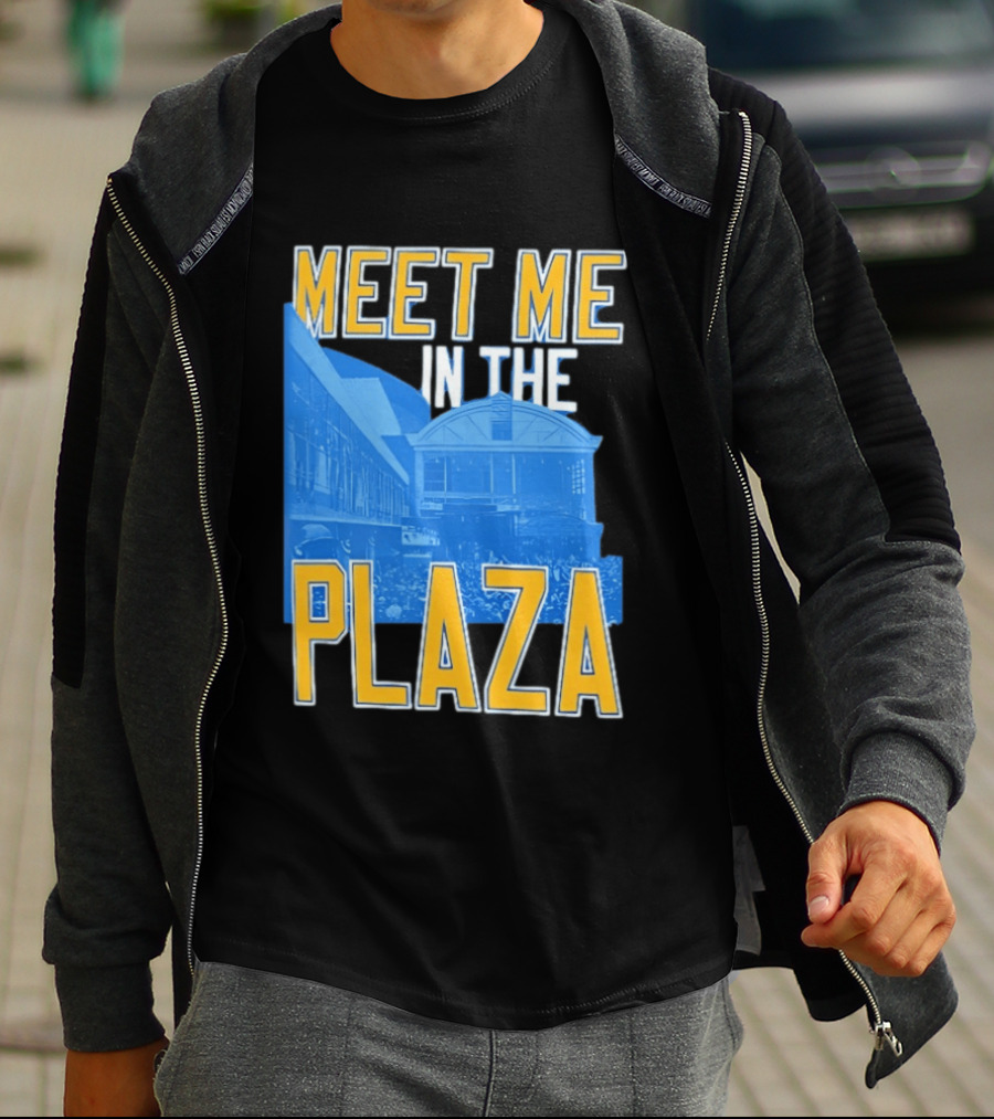 Meet Me In The Plaza Urban Architecture Blue And Yellow T-Shirt