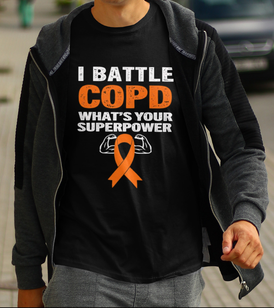 I Battle COPD What's Your Superpower Orange Ribbon Muscle Arms T-Shirt