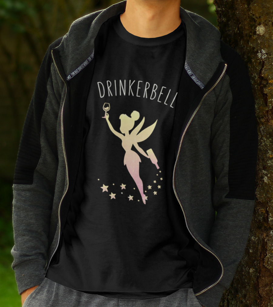 DRINKERBELL Fairy Holding Wine Glass And Bottle With Star Magic T-Shirt