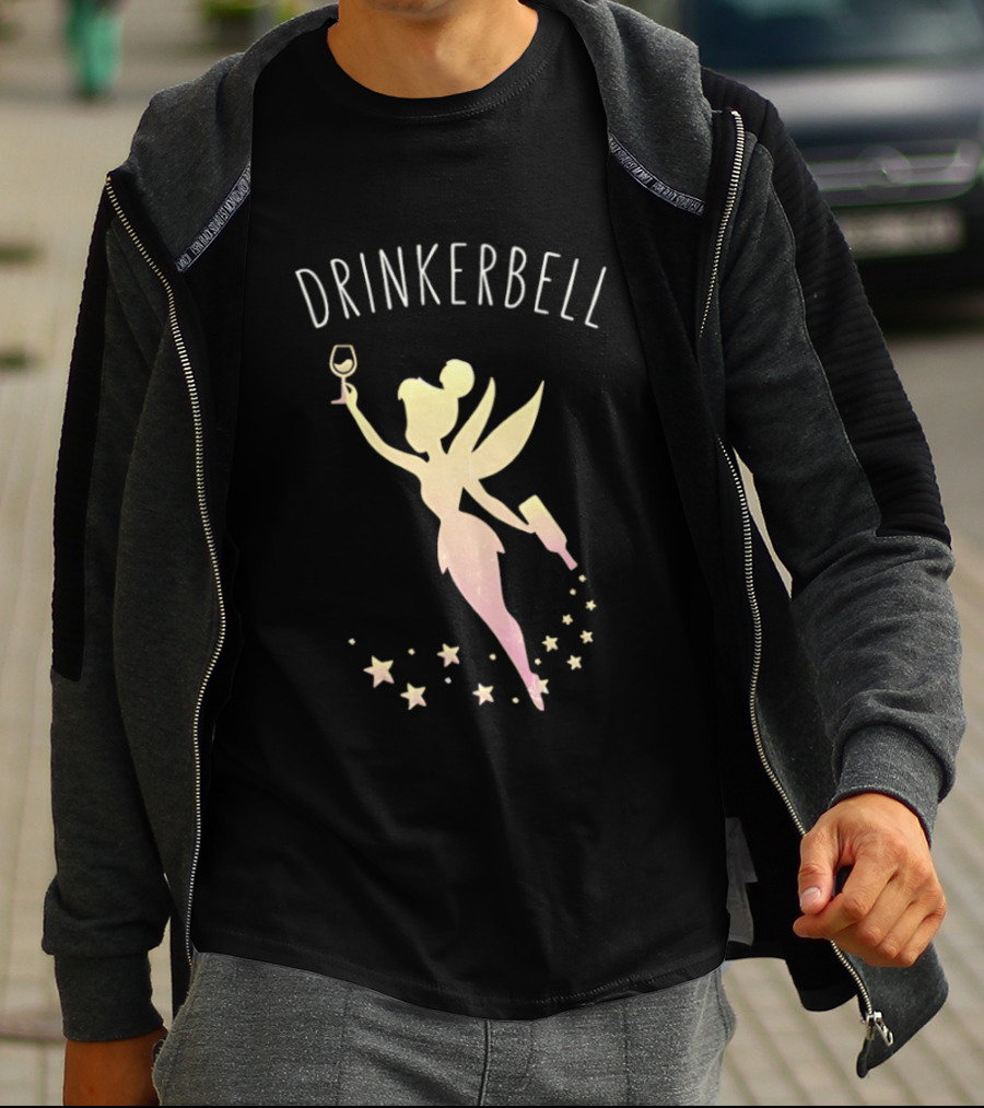 DRINKERBELL Fairy Holding Wine Glass And Bottle With Star Magic T-Shirt