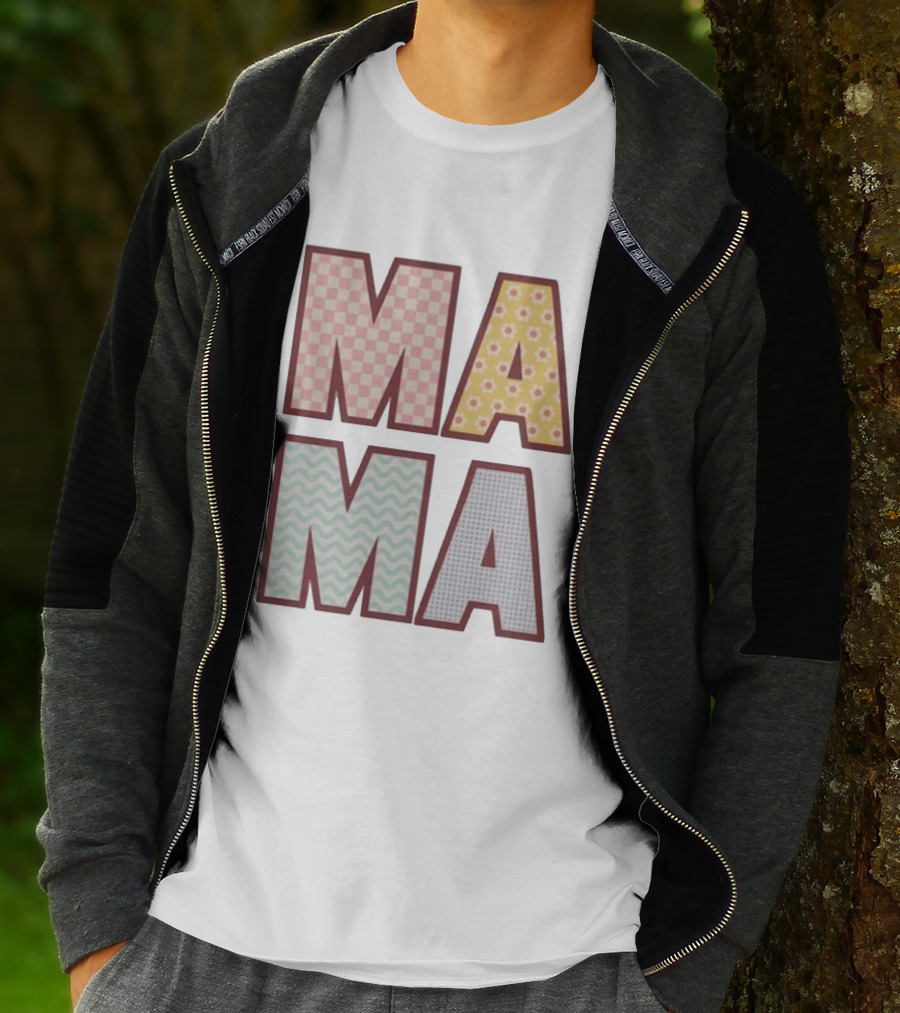 Mama Checkered Floral Wavy Patterns Mother's Day T-Shirt