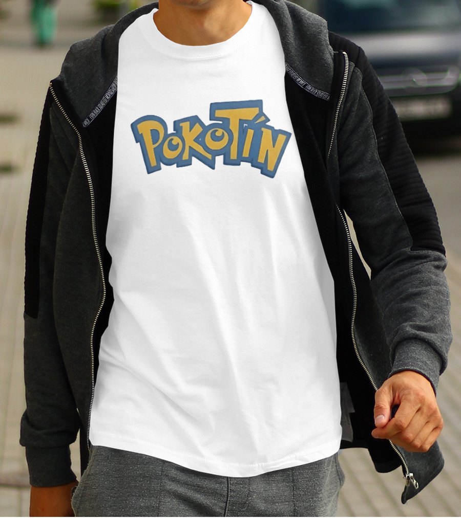 Pokotin Font Style Text In Yellow And Blue T-Shirt