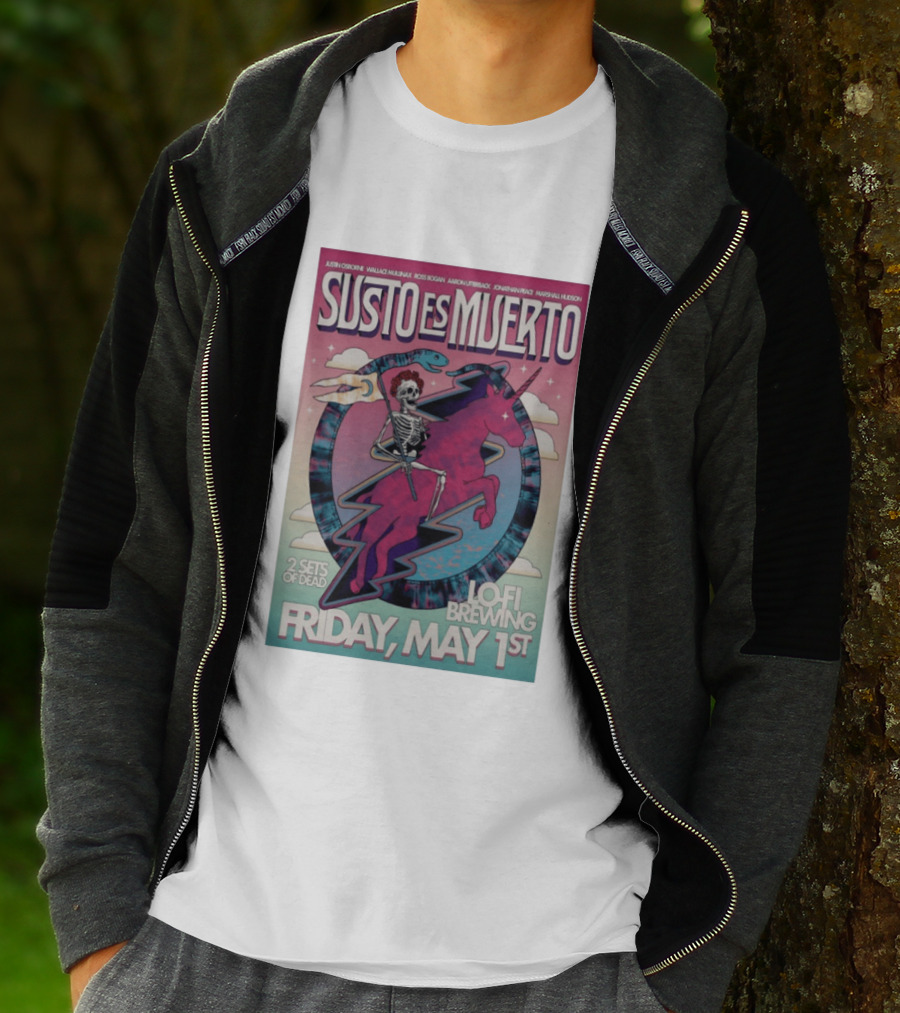 Susto Es Muerto Lofi Brewing May 1st Skeleton Riding Pegasus T-Shirt