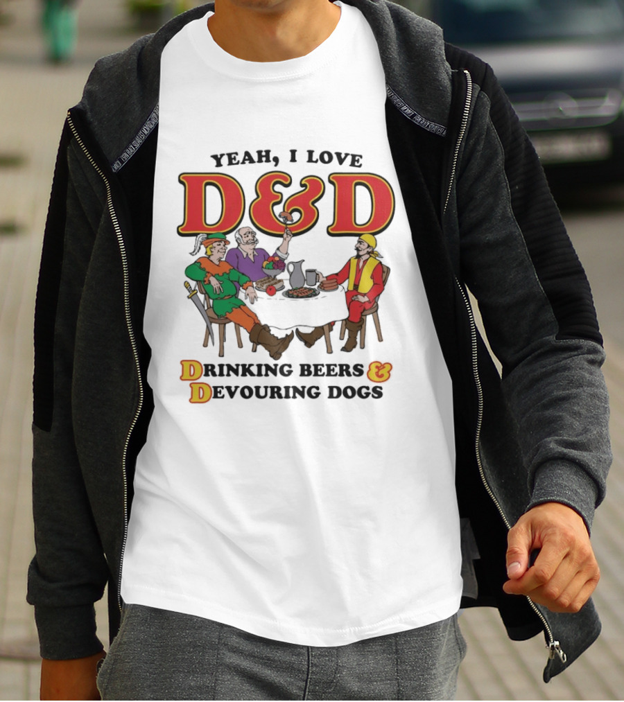 Yeah I Love D&D Drinking Beers And Devouring Dogs Gaming Table Fun T-Shirt