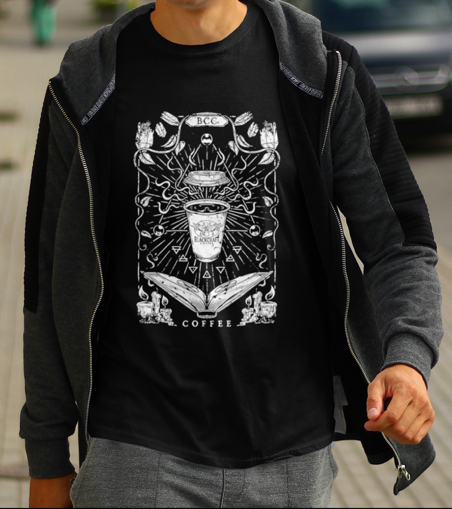 Blackcraft Coffee Tarot Mystical Cup And Moth Symbolism T-Shirt