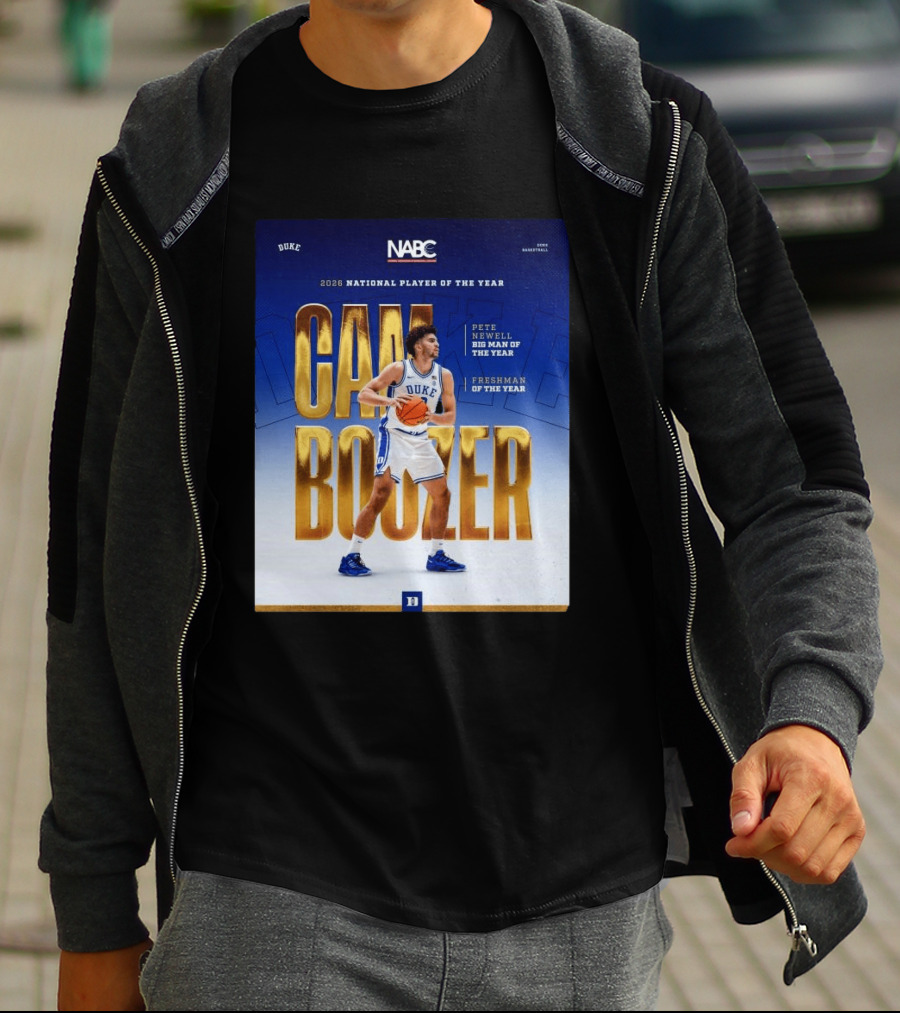 Duke Basketball Cameron Boozer 2026 National Player Pete Newell Big Man Freshman Of The Year T-Shirt