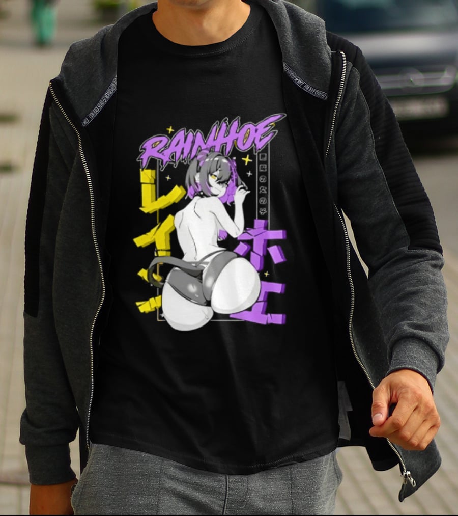 Rainhoe Demon Girl Anime Aesthetic With Japanese Text And Stars T-Shirt