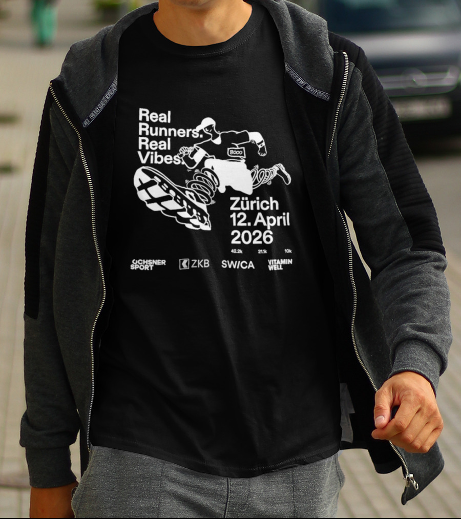 Real Runners Real Vibes Zürich 2026 12 April ZKB SWICA ASICS Stadium Schweiz T-Shirt