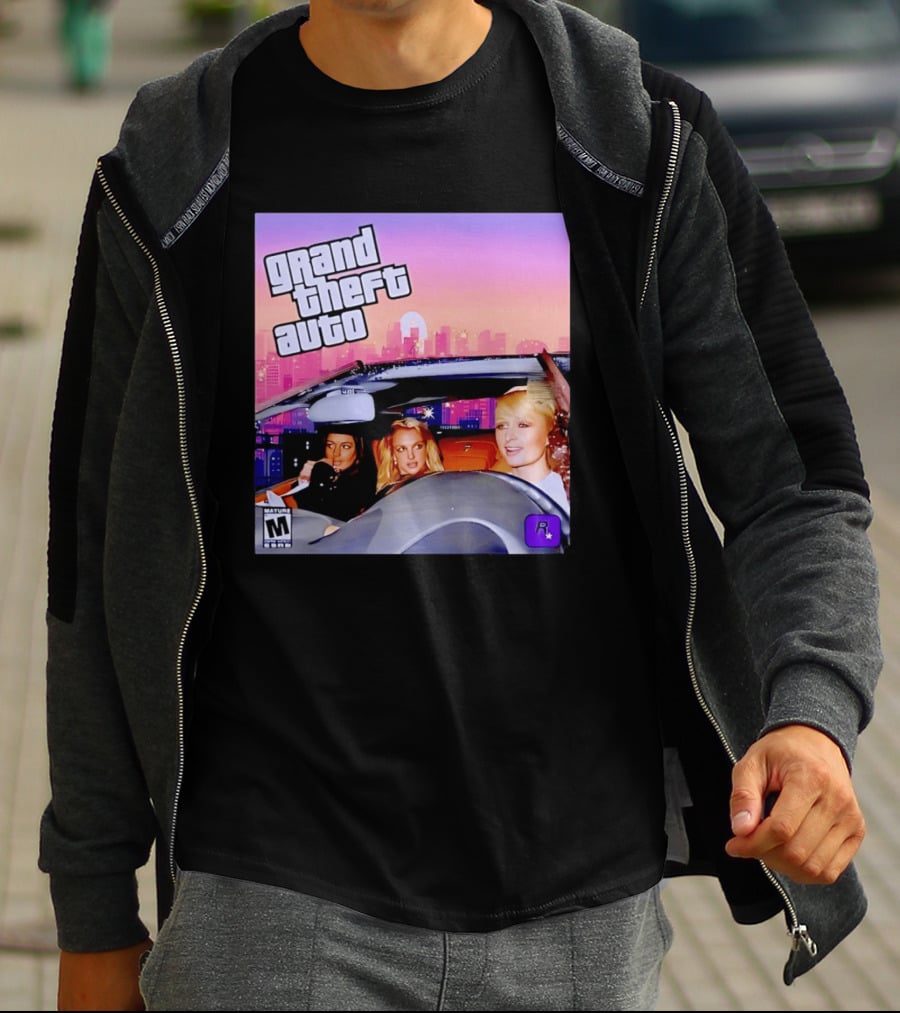 Grand Theft Auto Cover Paris And Britney Driving T-Shirt