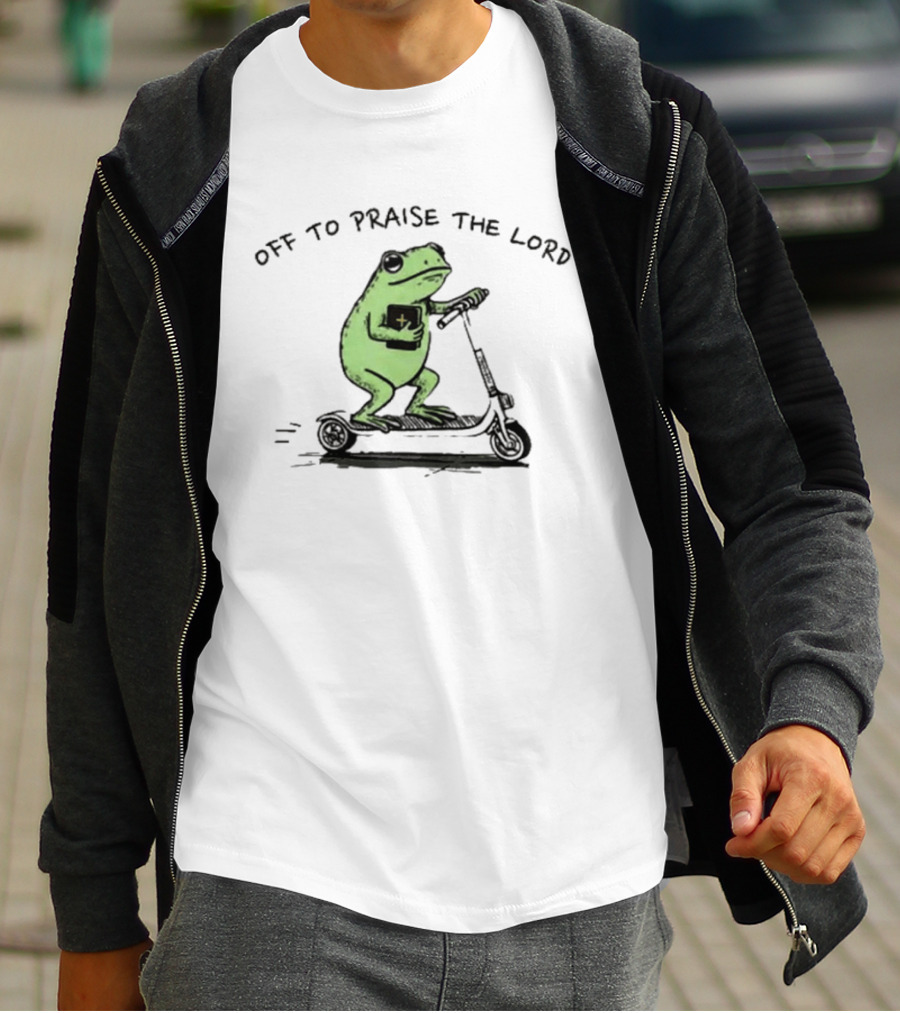 Off To Praise The Lord Frog Bible Study Scooter T-Shirt