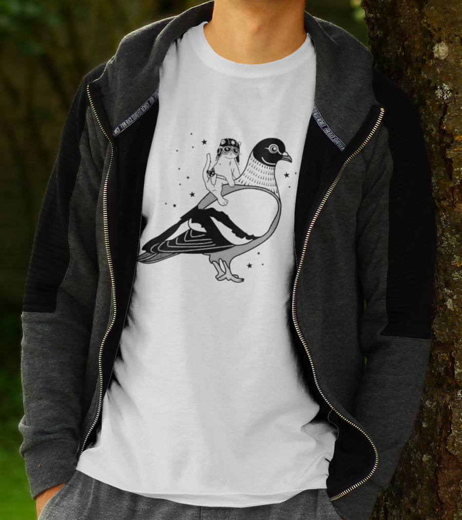 Gary Riding Pigeon With Stars And Cute Animal Rider T-Shirt