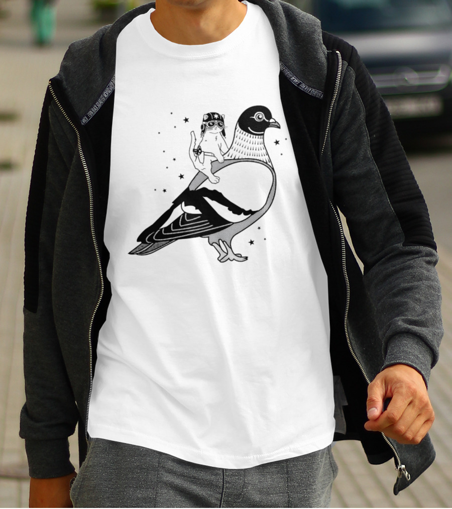 Gary Riding Pigeon With Stars And Cute Animal Rider T-Shirt