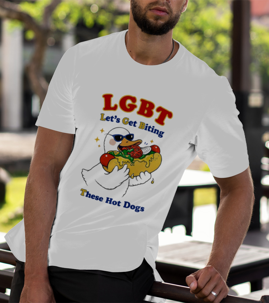 LGBT Goose Let's Get Biting These Hot Dogs Fun Pride Humor T-Shirt