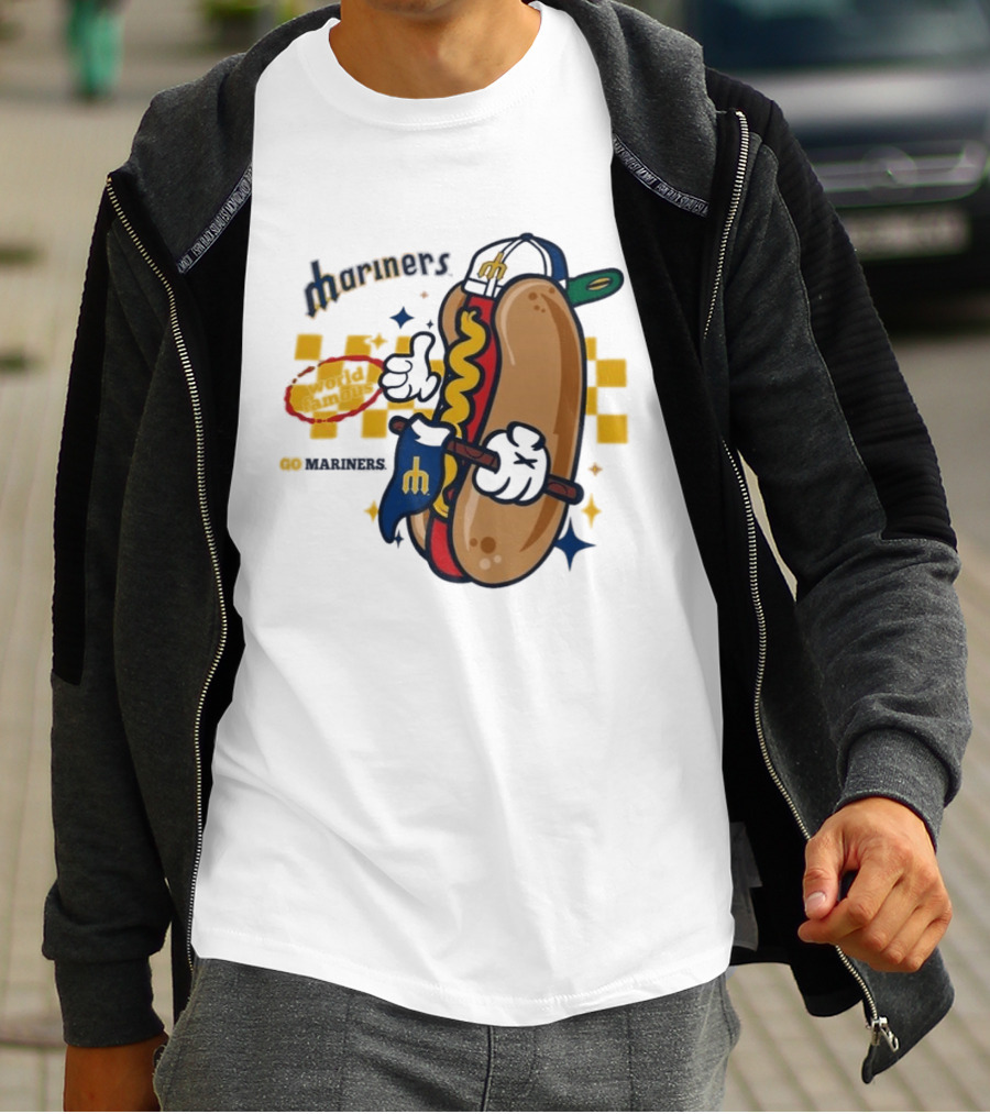 Mariners World Famous Hot Dog Mascot With Baseball T-Shirt