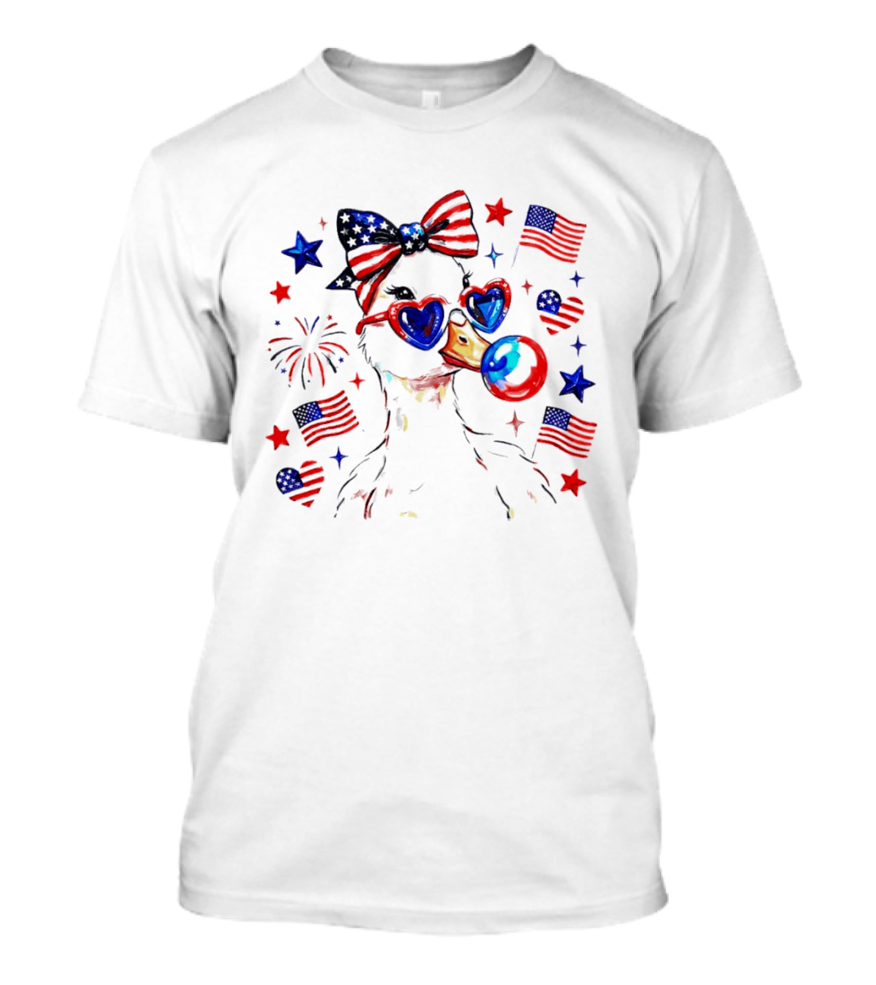 Preppy Patriotic Goose Coquette Fourth Of July With Stars And Stripes Sunglasses And Bow Tie T-Shirt