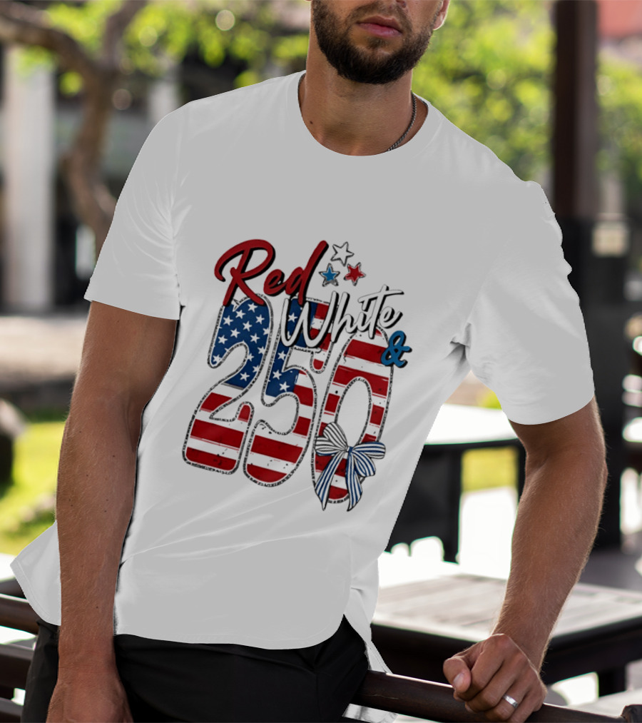 Red White And Blue 250 USA Stars And Stripes Bow T-Shirt