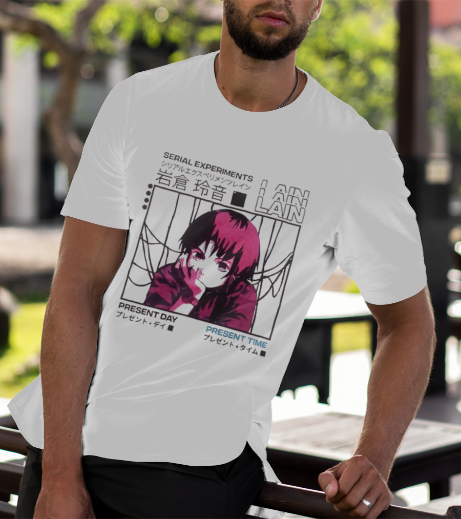 Serial Experiments Lain Present Day Present Time Japanese Text Retro Aesthetic T-Shirt