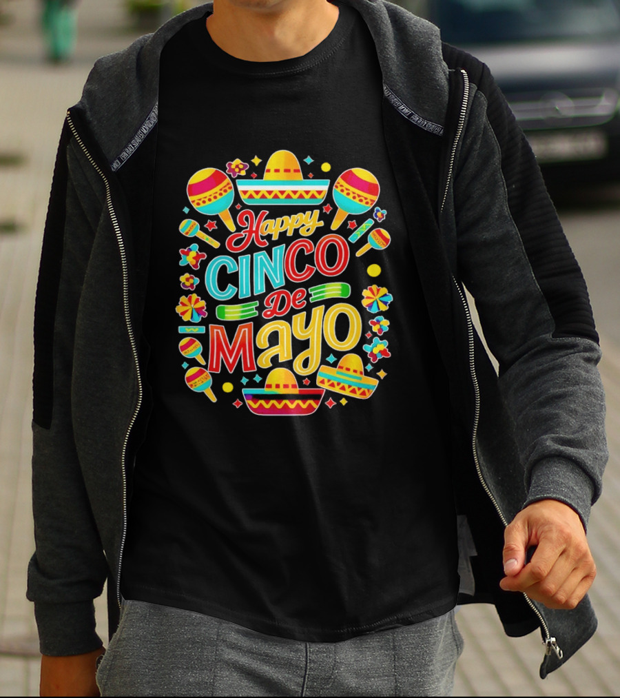 Happy Cinco De Mayo Mexican Fiesta Maracas Sombrero Celebration T-Shirt