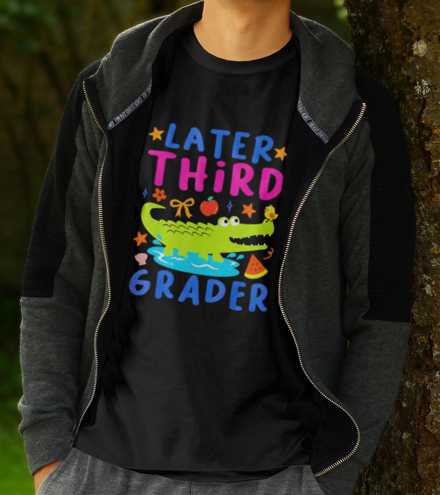 Later Gator Alligator Third Grader Fun Elements Stars Bow Apple T-Shirt
