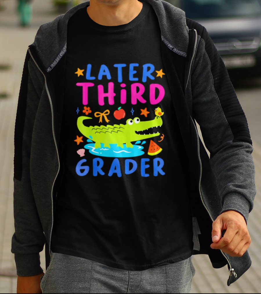 Later Gator Alligator Third Grader Fun Elements Stars Bow Apple T-Shirt