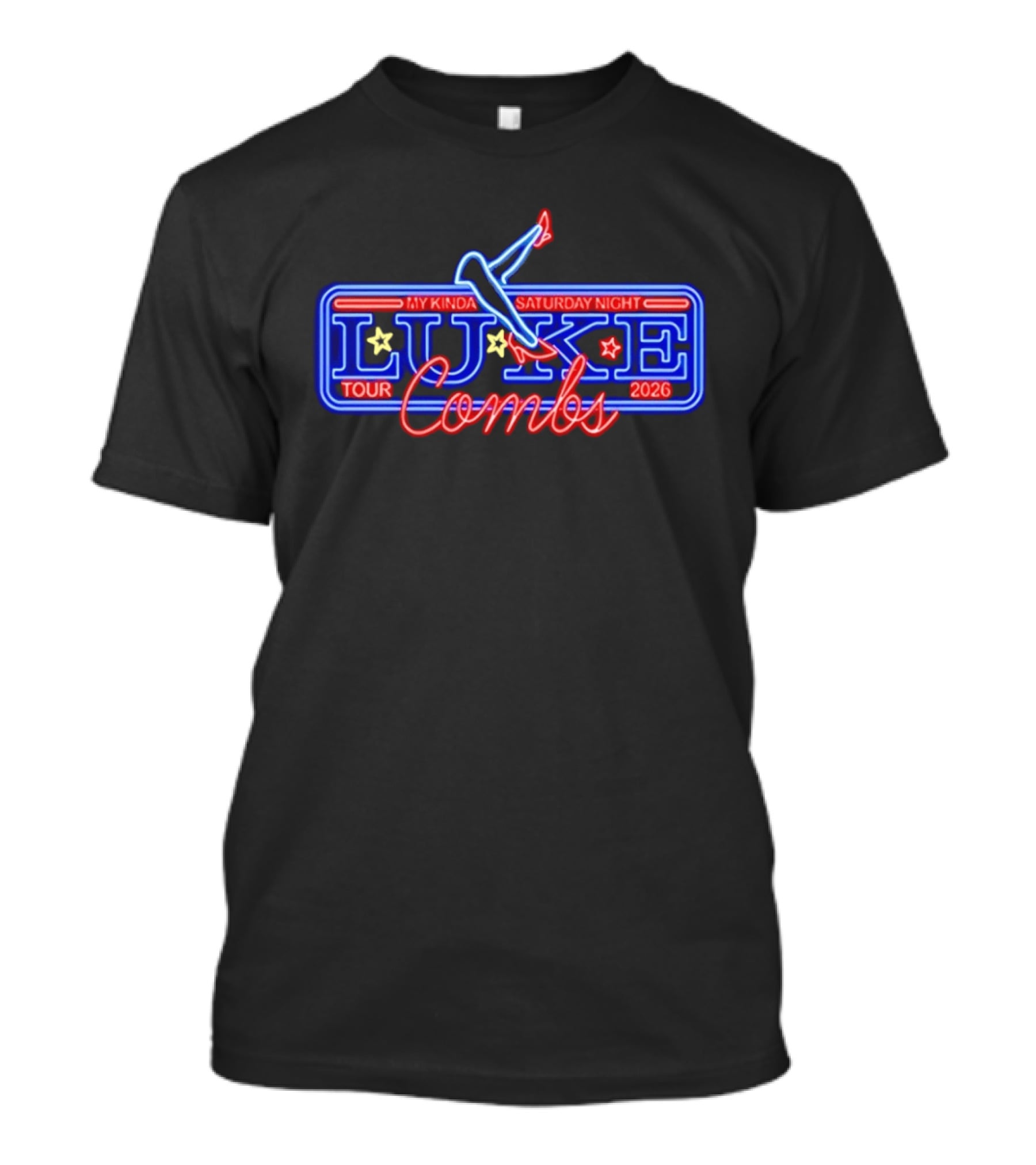 Luke Combs My Kinda Saturday Night Tour 2026 Neon Retro Star T-Shirt