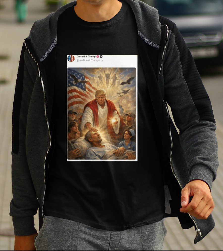 Pope Leo XIV President Trump Jesus Christ 2026 American Flag Healing T-Shirt