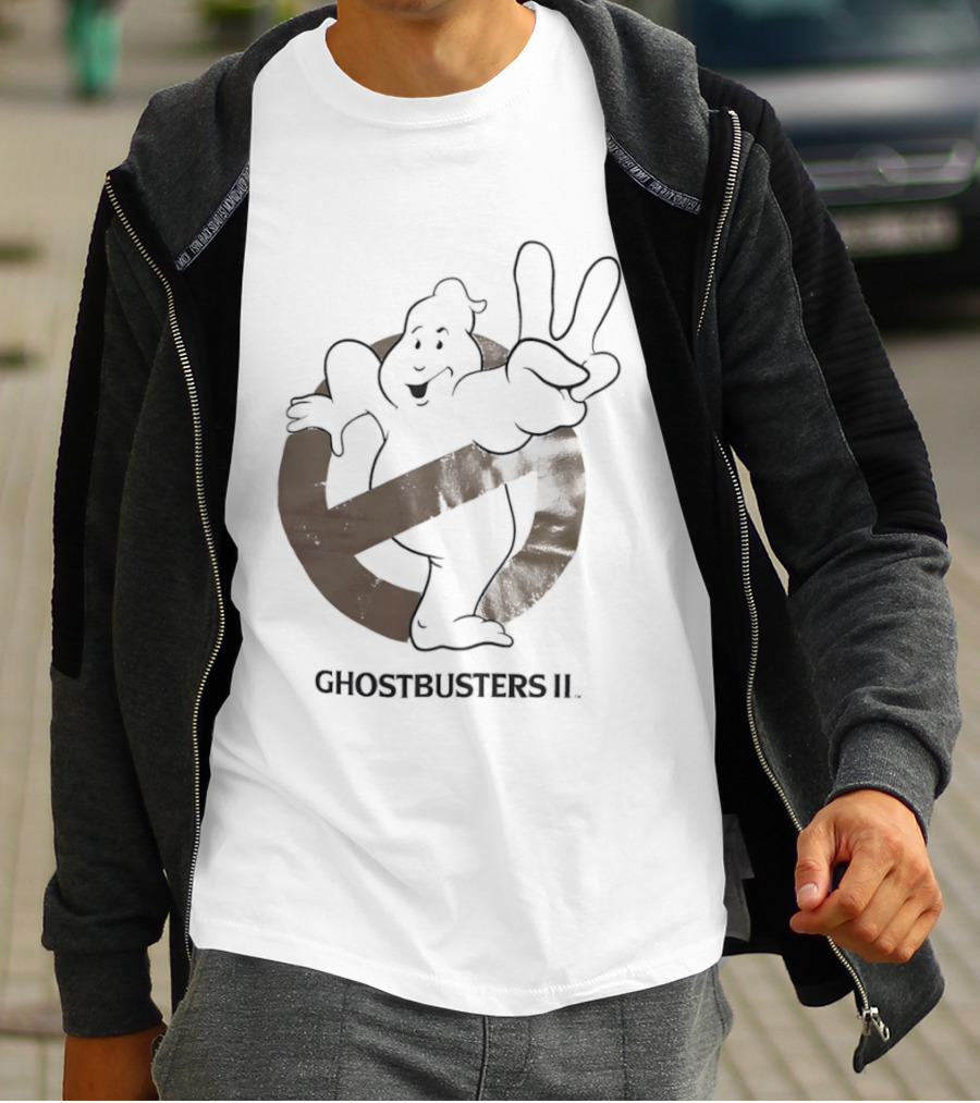 Ghostbusters II Classic Movie Logo With Peace Sign Ghost T-Shirt