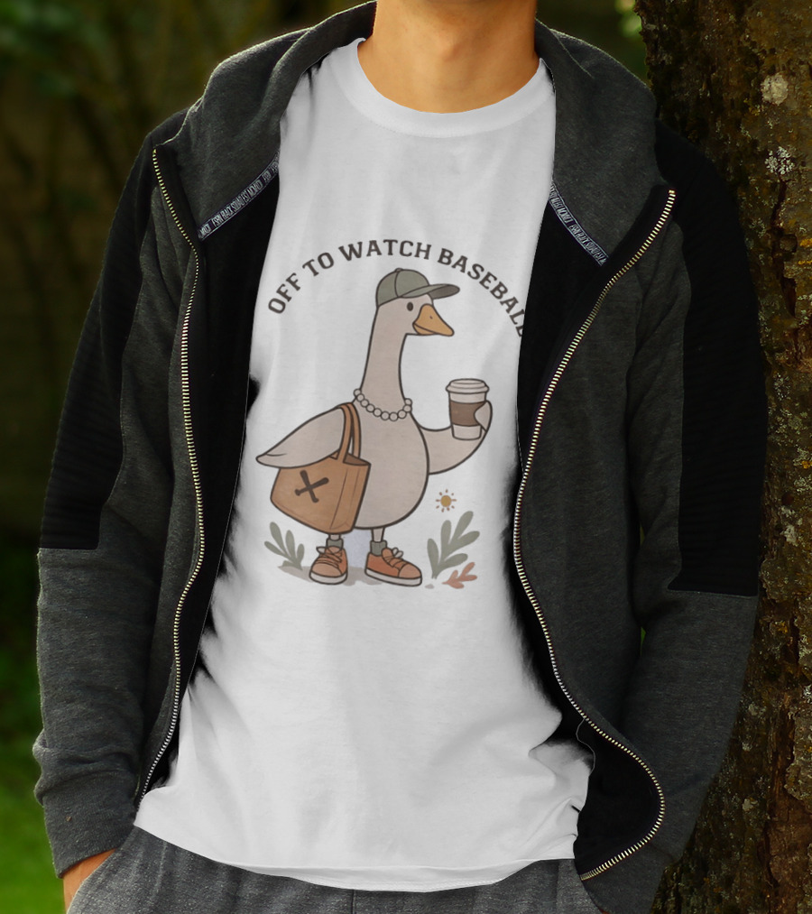 Goose With Coffee And Bag Off To Baseball T-Shirt