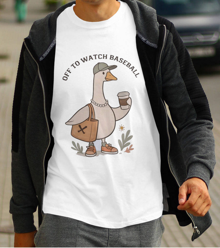 Goose With Coffee And Bag Off To Baseball T-Shirt