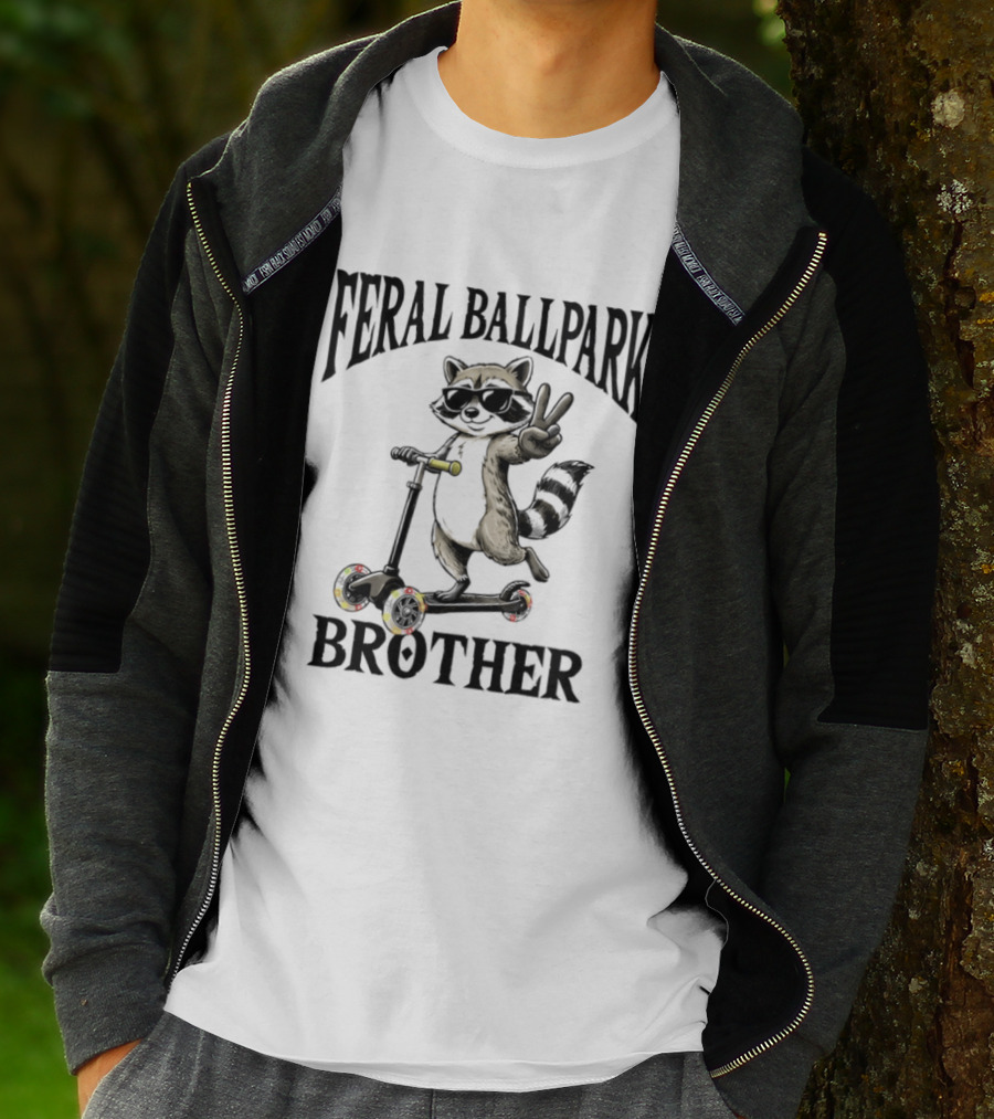 Feral Ballpark Brother Raccoon On Scooter With Peace Sign T-Shirt