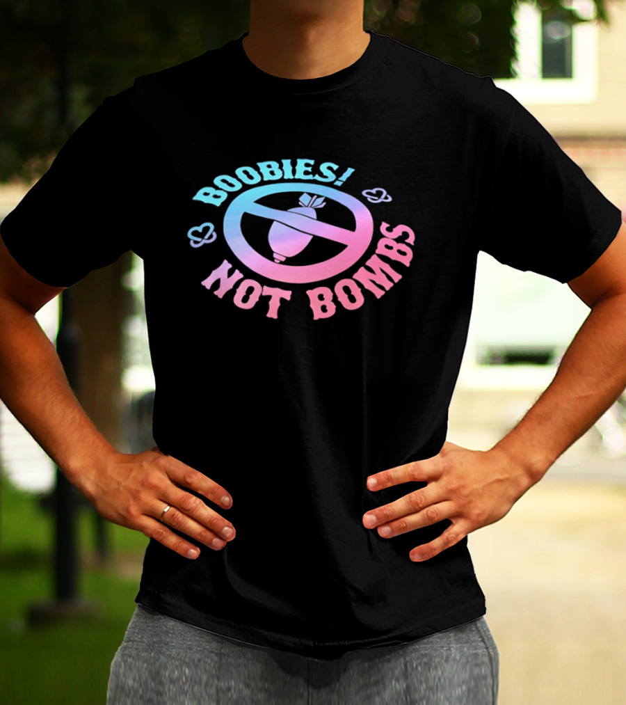 Boobies Not Bombs Peace Symbol Pastel Colors Clouds T-Shirt