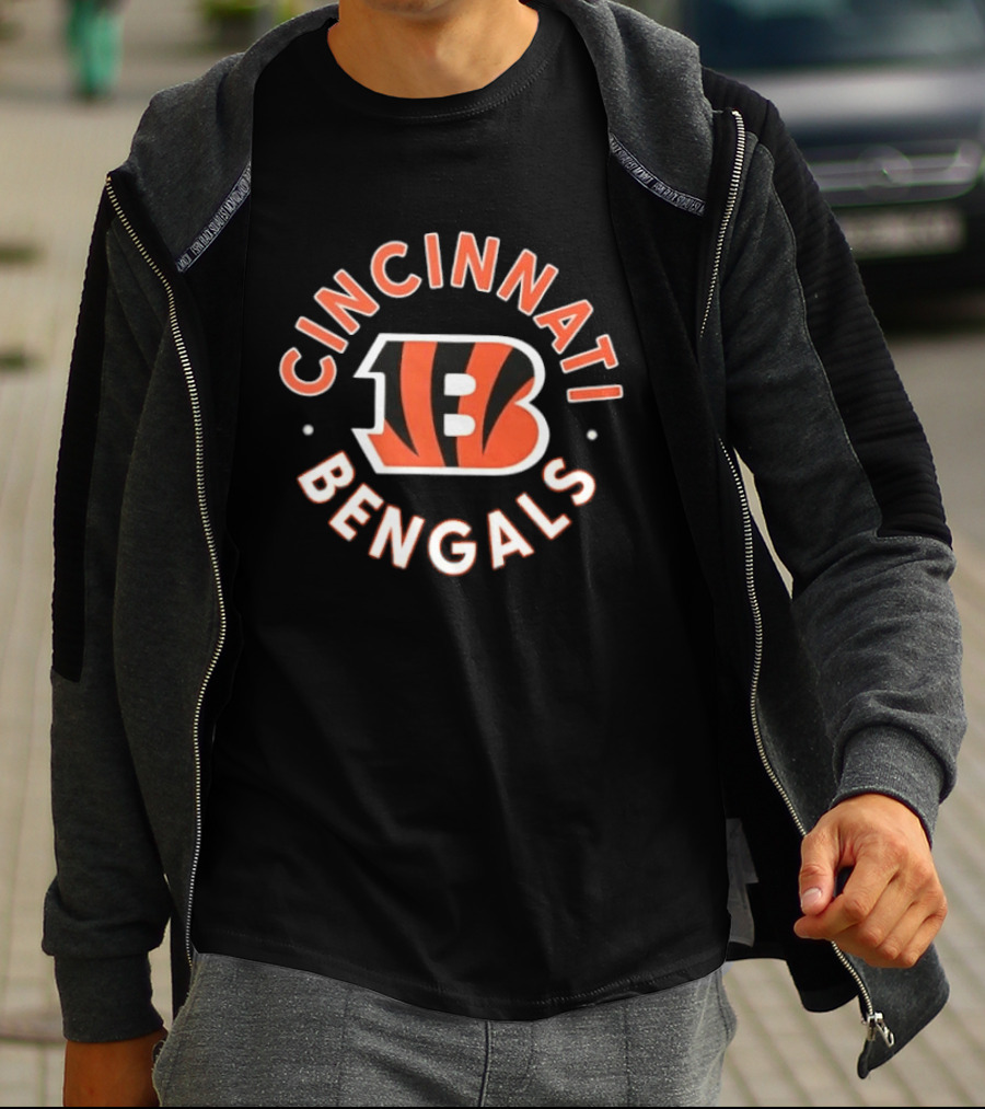 Cincinnati Bengals B Icon Orange Black Lettering T-Shirt