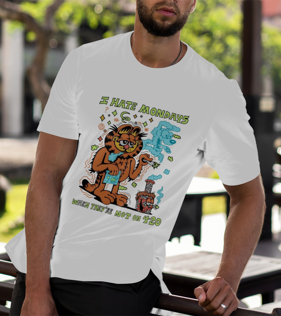 I Hate Mondays Orange Cat When They're Not On 420 Smoking Cartoon T-Shirt