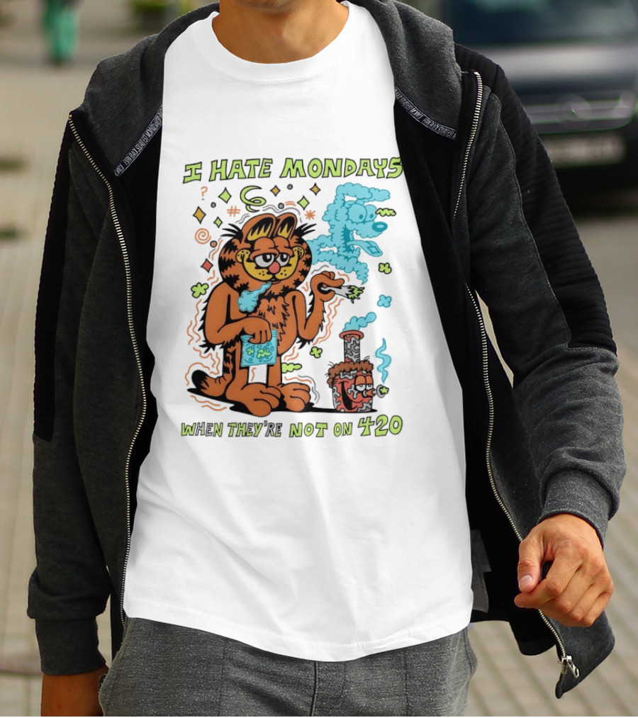 I Hate Mondays Orange Cat When They're Not On 420 Smoking Cartoon T-Shirt