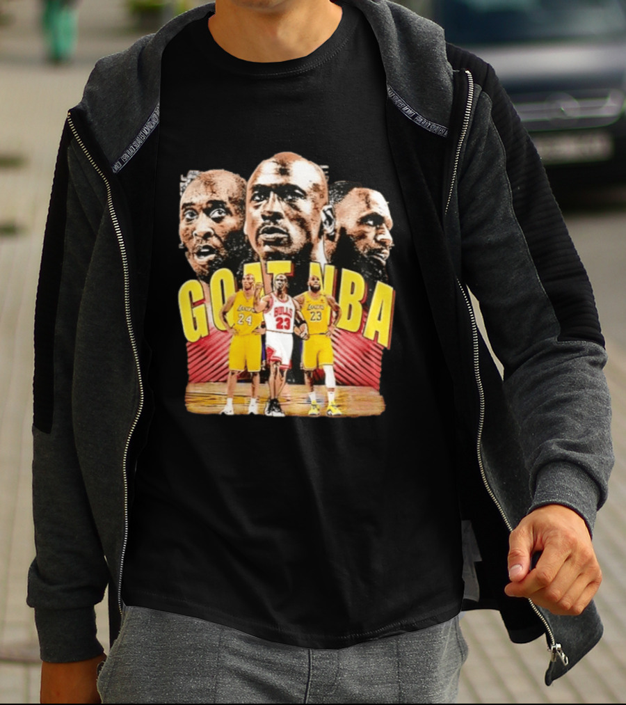 GOAT NBA Kobe Bryant Michael Jordan LeBron James Lakers Bulls Collage T-Shirt