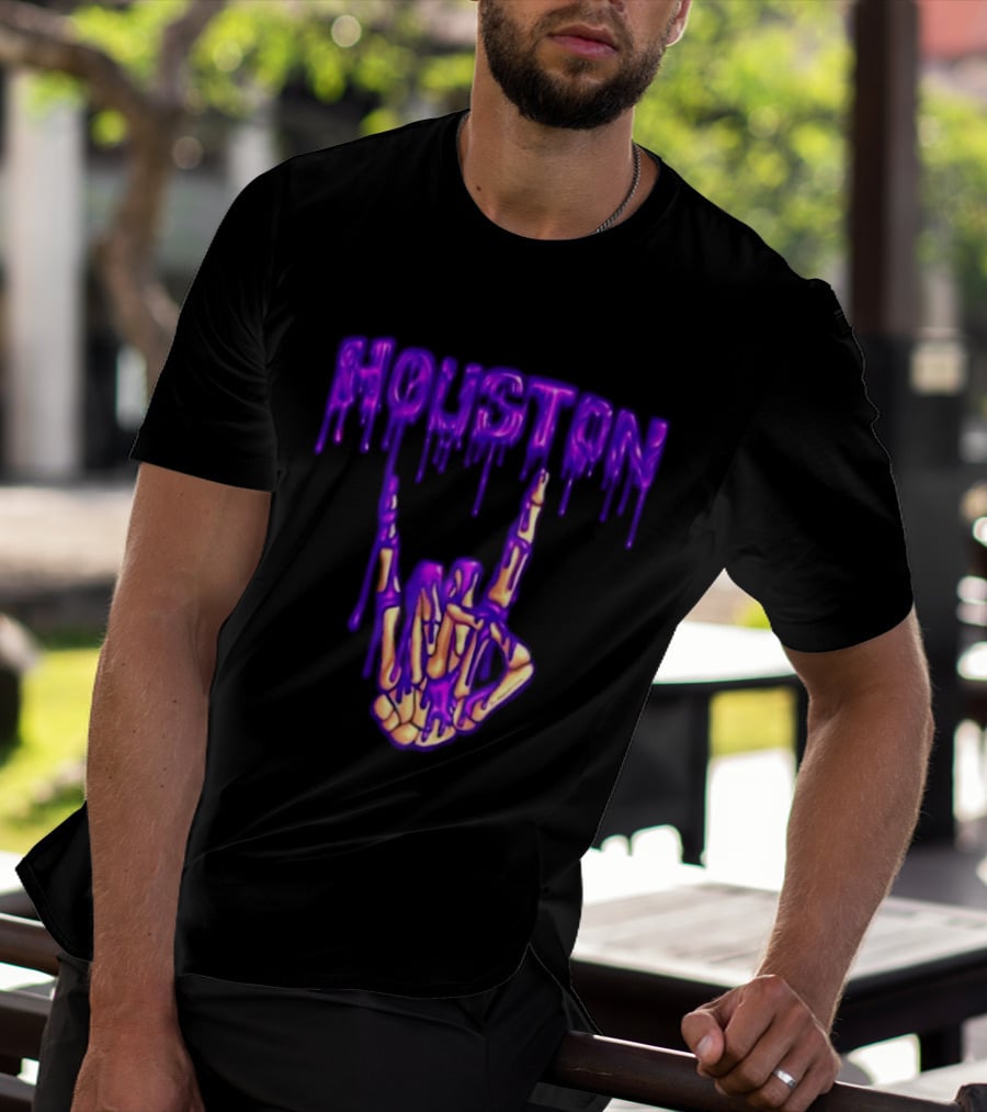 Houston Drip Skeleton Hand Gesture 2026 Purple T-Shirt