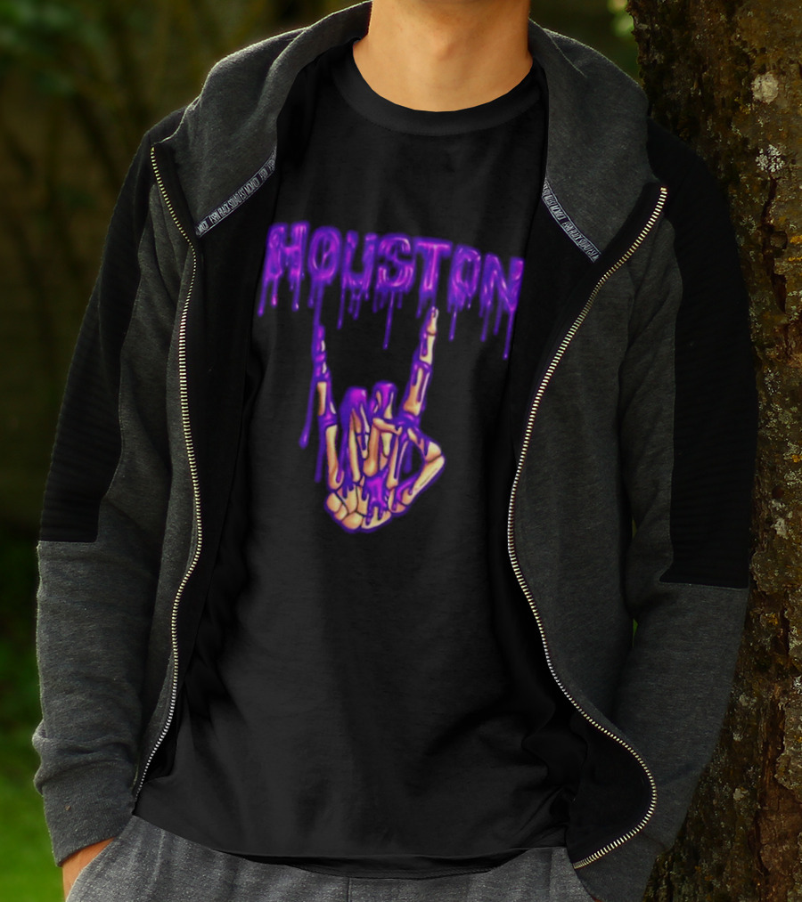 Houston Drip Skeleton Hand Gesture 2026 Purple T-Shirt