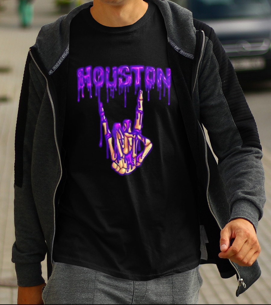 Houston Drip Skeleton Hand Gesture 2026 Purple T-Shirt