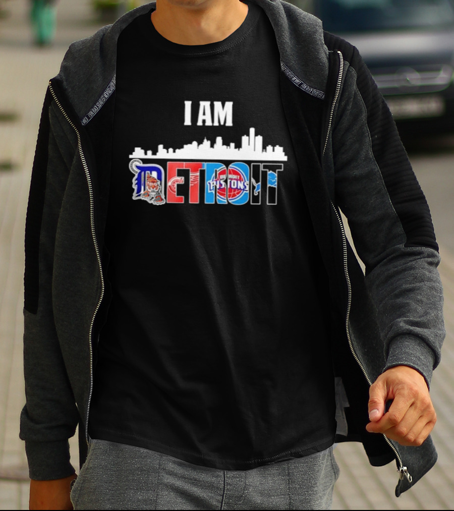 I Am Detroit City Skyline Tigers Red Wings Pistons Lions Sports T-Shirt