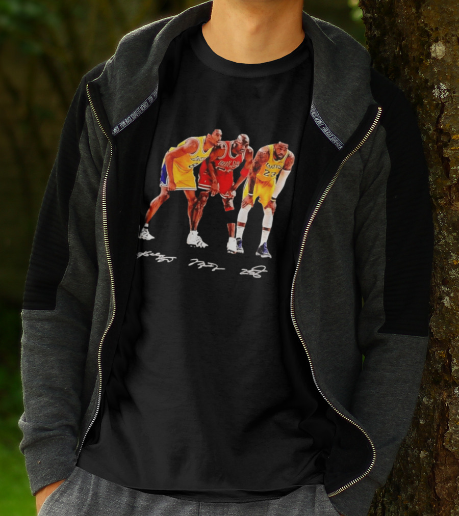 Kobe Bryant Michael Jordan LeBron James Lakers Bulls Signatures Legend Basketball T-Shirt