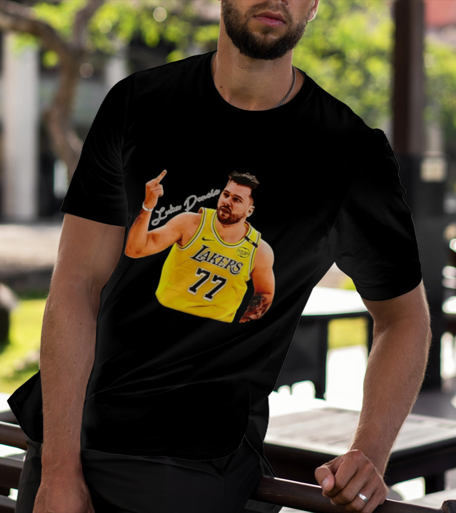 Luka Doncic Lakers 77 Middle Finger Gesture Nike Basketball Jersey T-Shirt