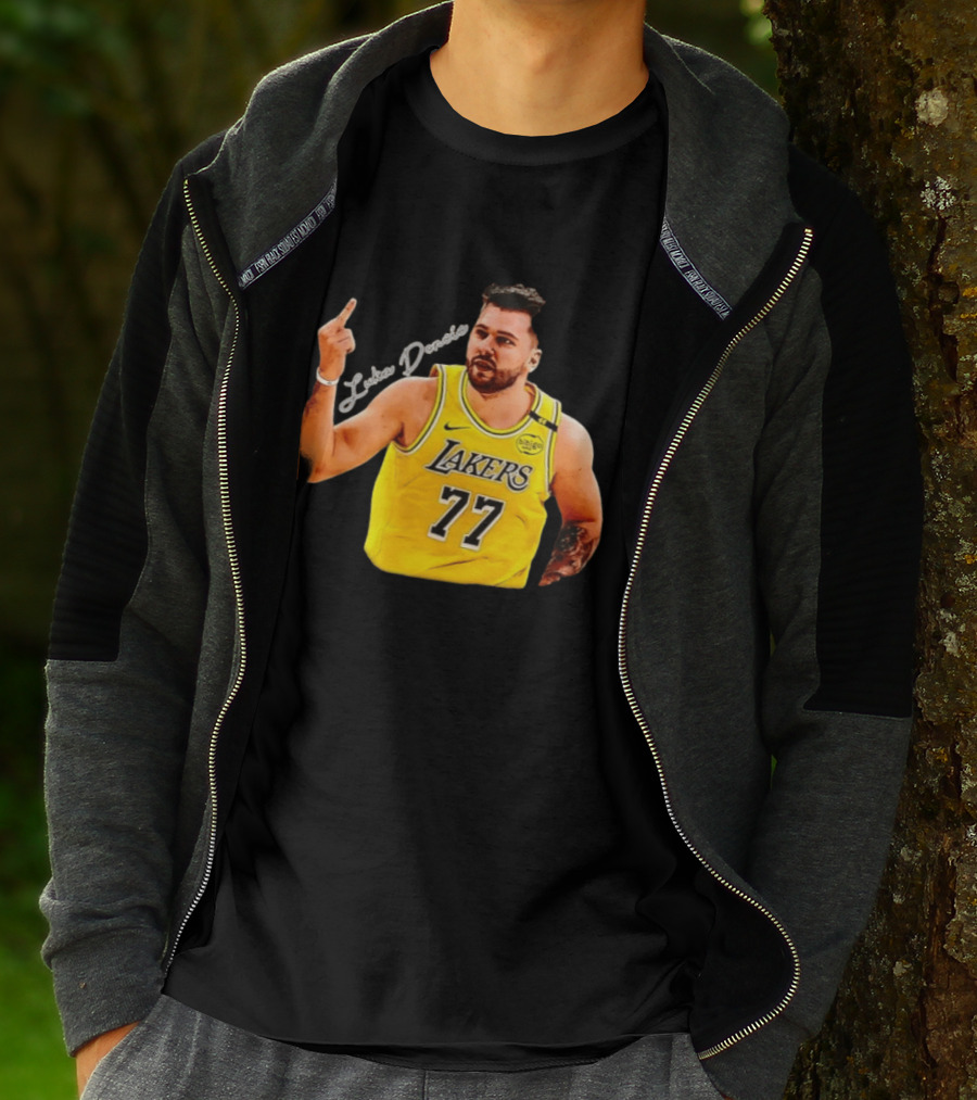 Luka Doncic Lakers 77 Middle Finger Gesture Nike Basketball Jersey T-Shirt